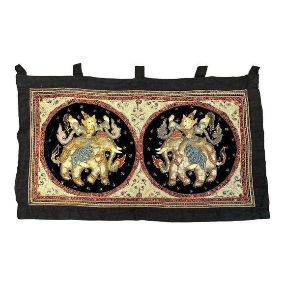 Handcrafted Kalaga Vintage Tapestry Stones Heavy Embellishments & Elephant 38" - Picture 1 of 8